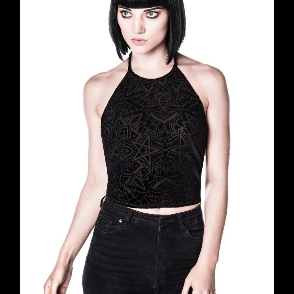 Killstar Burn Baby Burn Burnout Velvet Crop Top M